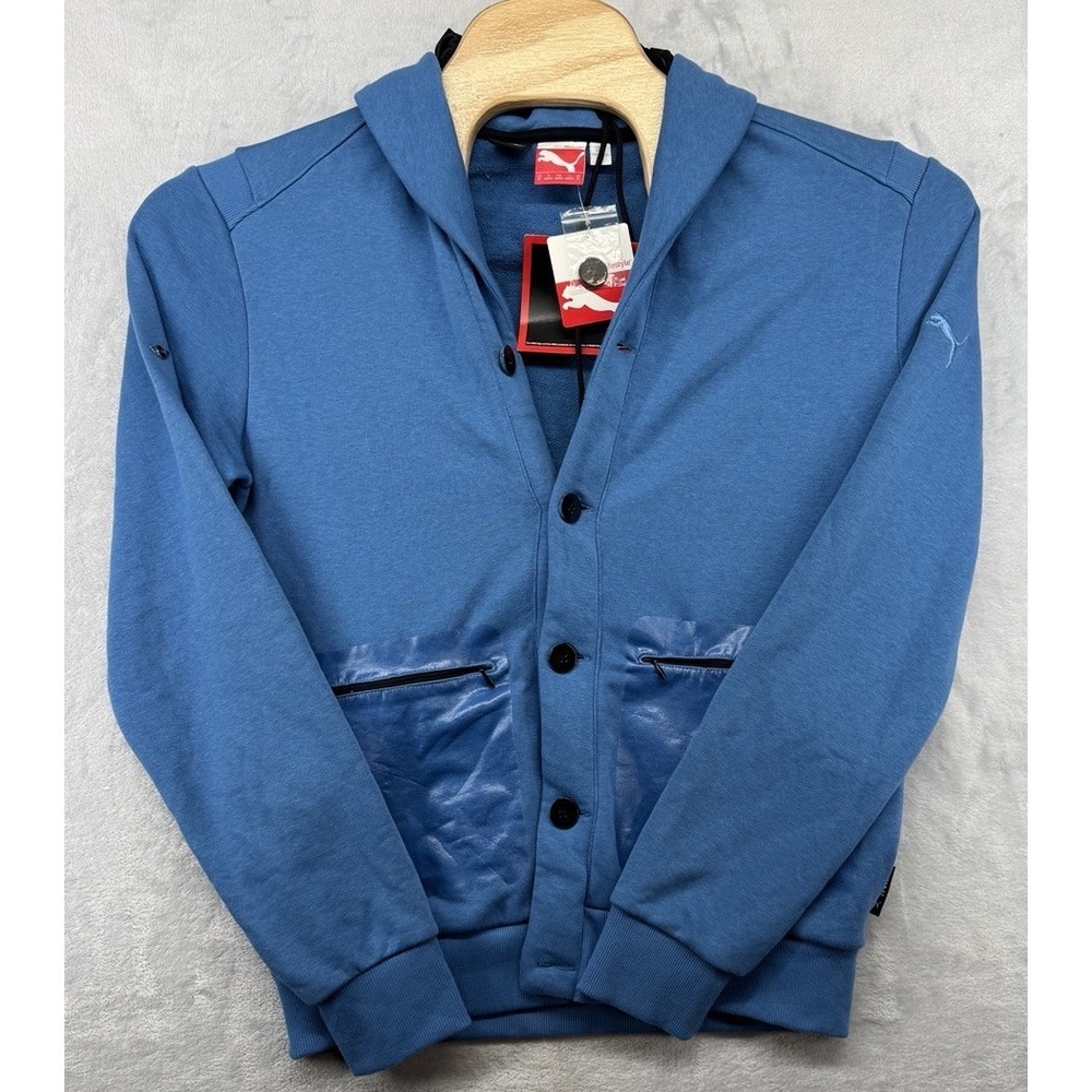 Mini by Puma Full Button Cardigan Sweat Jacket Sweatshirt Blue Size M 21x25 NWT